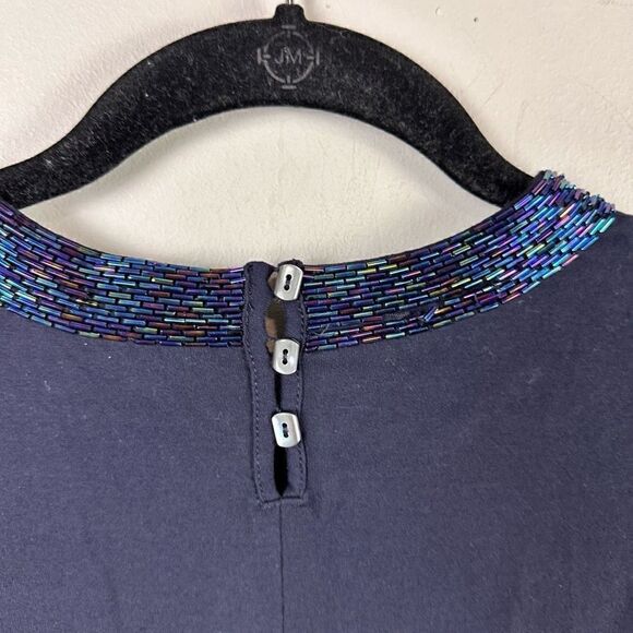 Worth beaded collar navy modal ruched bodice long sleeve top - Picture 10 of 10